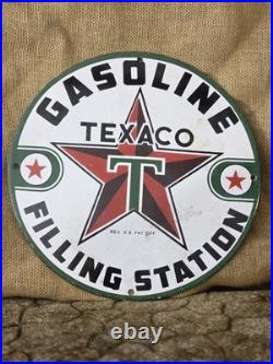 Vintage 1950's Texaco Gasoline Filling Station Porcelain Pump Sign 12