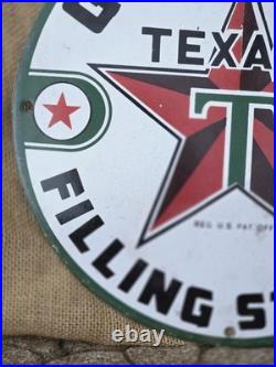 Vintage 1950's Texaco Gasoline Filling Station Porcelain Pump Sign 12