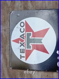 Vintage 1950's Texaco Mechanic On Duty Porcelain Gas Station Pump Sign 16 X 12