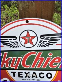 Vintage 1950's Texaco Sky Chief Gasoline Porcelain Gas Station Pump Sign, Nice
