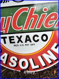 Vintage 1950's Texaco Sky Chief Gasoline Porcelain Gas Station Pump Sign, Nice