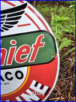 Vintage 1950's Texaco Sky Chief Gasoline Porcelain Gas Station Pump Sign, Nice