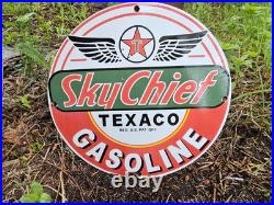 Vintage 1950's Texaco Sky Chief Gasoline Porcelain Gas Station Pump Sign, Nice