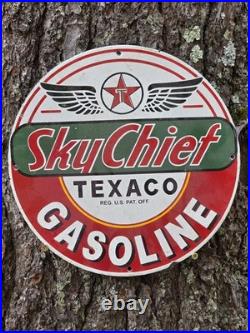 Vintage 1950s Texaco Sky Chief Gasoline Porcelain Gas Station Pump Sign Nice 12