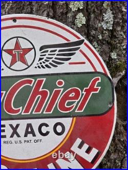 Vintage 1950s Texaco Sky Chief Gasoline Porcelain Gas Station Pump Sign Nice 12