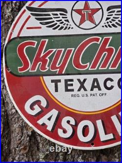Vintage 1950s Texaco Sky Chief Gasoline Porcelain Gas Station Pump Sign Nice 12