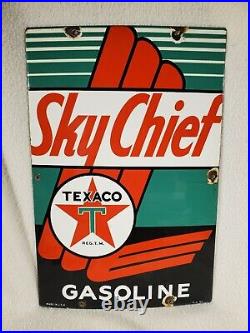 Vintage 1951 SKY CHIEF Texaco Gasoline Gas Pump Advertising Porcelain Sign