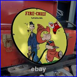 Vintage 1951 Texaco Fire Chief Gasoline Fuel Porcelain Gas & Oil Pump Sign