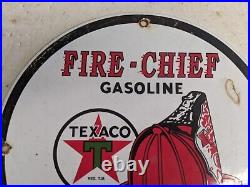 Vintage 1951 Texaco Fire-chief Gasoline Porcelain Gas Station Pump Sign