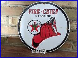 Vintage 1951 Texaco Fire-chief Gasoline Porcelain Gas Station Pump Sign 12