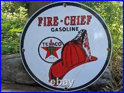 Vintage 1951 Texaco Fire-chief Gasoline Porcelain Gas Station Pump Sign 12