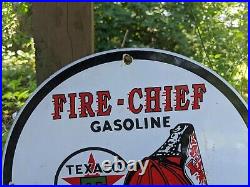 Vintage 1951 Texaco Fire-chief Gasoline Porcelain Gas Station Pump Sign 12