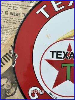 Vintage 1952 Texaco Gasoline Pump Station Pin-up 12 Inch Porcelain Enamel Sign