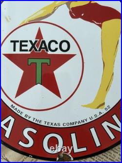 Vintage 1952 Texaco Gasoline Pump Station Pin-up 12 Inch Porcelain Enamel Sign