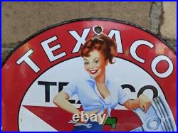 Vintage 1952 Texaco Motor Oil Porcelain Gas Station Pump Sign 12