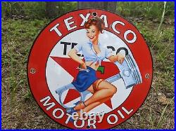 Vintage 1952 Texaco Motor Oil Porcelain Metal Gas Pump Sign Gasoline