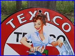 Vintage 1952 Texaco Motor Oil Porcelain Metal Gas Pump Sign Gasoline