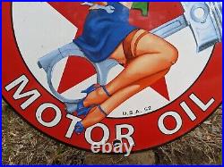 Vintage 1952 Texaco Motor Oil Porcelain Metal Gas Pump Sign Gasoline