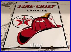 Vintage 1953 TEXACO FIRE-CHIEF GASOLINE Gas Pump Sign - Porcelain - 3-3-53
