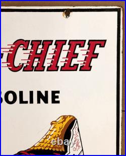 Vintage 1953 TEXACO FIRE-CHIEF GASOLINE Gas Pump Sign - Porcelain - 3-3-53