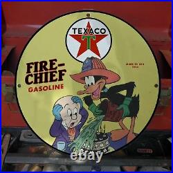 Vintage 1953 Texaco Fire-Chief Gasoline'Duffy Duck' Porcelain Gas & Oil Sign