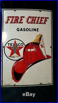 Vintage 1953 Texaco Fire Chief Gasoline Gas Pump Plate 18 Porcelain Metal Sign