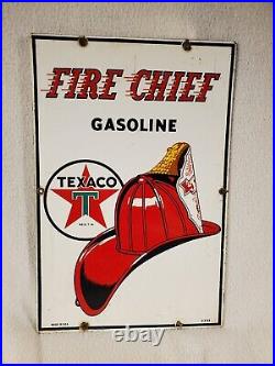 Vintage 1953 Texaco Fire Chief Gasoline Porcelain Pump Metal Sign 18 x 12