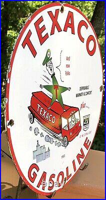 Vintage 1953 Texaco Green Star Gasoline Porcelain Enamel Oil Gas Fuel Pump Sign