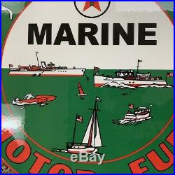 Vintage 1954 Texaco Marine Motor Fuel Porcelain Enamel Oil Gas Fuel Pump Sign