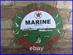 Vintage 1954 Texaco Marine Motor Fuel Porcelain Gas Station Pump Sign 12