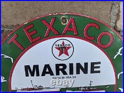 Vintage 1954 Texaco Marine Motor Fuel Porcelain Gas Station Pump Sign 12