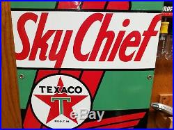 Vintage 1955 TEXACO Sky Chief Super Charged Petrox Porcelain Gas Pump Sign EXC+