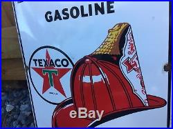 Vintage 1955 Texaco Fire Chief Gasoline Gas Pump Plate 18Porcelain Metal Sign