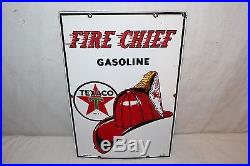 Vintage 1955 Texaco Fire-Chief Gasoline Gas Pump Plate 18 Porcelain Metal Sign