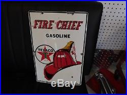 Vintage 1956 Porcelain gas pump Texaco Fire Chief sign 18 x 12