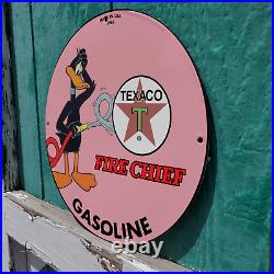 Vintage 1956 Texaco''Fire Chief'' Gasoline Fuel Porcelain Gas & Oil Pump Sign