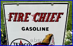 Vintage 1956 Texaco Fire Chief Gasoline Porcelain Pump Sign Original & Very Nice