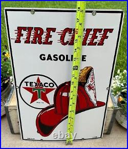 Vintage 1956 Texaco Fire Chief Gasoline Porcelain Pump Sign Original & Very Nice