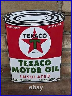 Vintage 1956 Texaco Motor Oil Can Porcelain Gas Station Pump Sign 11 X 8 Vintage 1956 Texaco Motor Oil Can Porcelain Gas Station Pump Sign 11 X 8