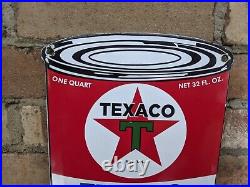 Vintage 1956 Texaco Motor Oil Can Porcelain Gas Station Pump Sign 11 X 8 Vintage 1956 Texaco Motor Oil Can Porcelain Gas Station Pump Sign 11 X 8