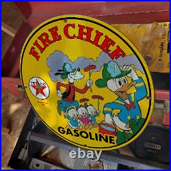 Vintage 1957 Texaco Fire-Chief Gasoline Fuel Porcelain Gas & Oil Pump Sign