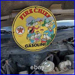 Vintage 1957 Texaco Fire-Chief Gasoline Fuel Porcelain Gas & Oil Pump Sign