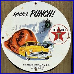 Vintage 1957 Texaco Porcelain Sign USA Oil Gas Pump Boxing Texas Car Petroliana