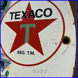Vintage 1957 Texaco Porcelain Sign USA Oil Gas Pump Boxing Texas Car Petroliana