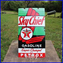 Vintage 1957 Texaco Sky Chief Gasoline Porcelain Gas Pump Plate Sign Station