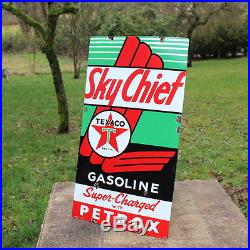 Vintage 1957 Texaco Sky Chief Gasoline Porcelain Gas Pump Plate Sign Station