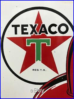 Vintage 1958 Texaco Fire Chief Gasoline Gas Pump Plate 18 Porcelain Metal Sign