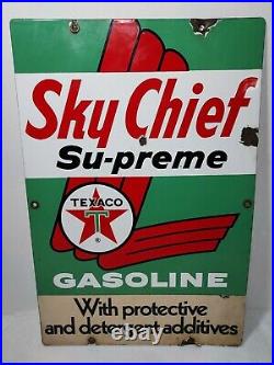 Vintage 1959 Original SKY CHIEF SUPREME Gasoline Petrox Porcelain Gas Pump Sign