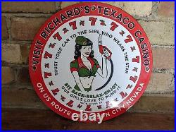 Vintage 1959 Richard's Texaco Casino Porcelain Gas Station Pump Sign 12