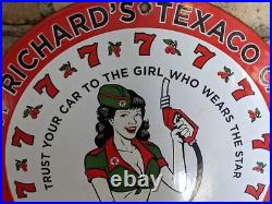 Vintage 1959 Richard's Texaco Casino Porcelain Gas Station Pump Sign 12